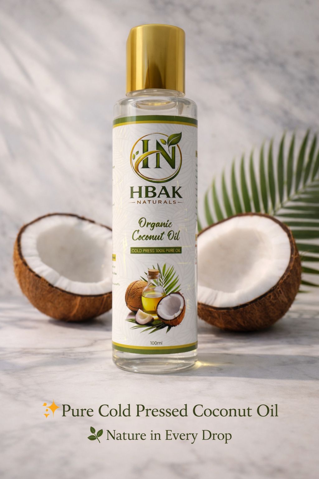 HBAK Naturals Organic Coconut Oil – Cold Pressed, Pure & Chemical-Free (100ml)