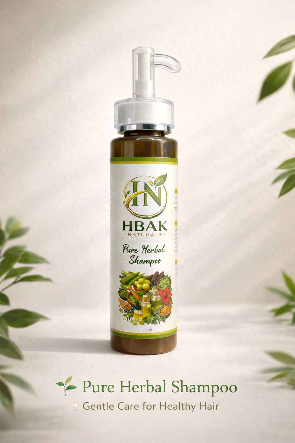 HBAK Naturals Pure Herbal Shampoo – Gentle Herbal Care for Healthy, Strong Hair (250ml)